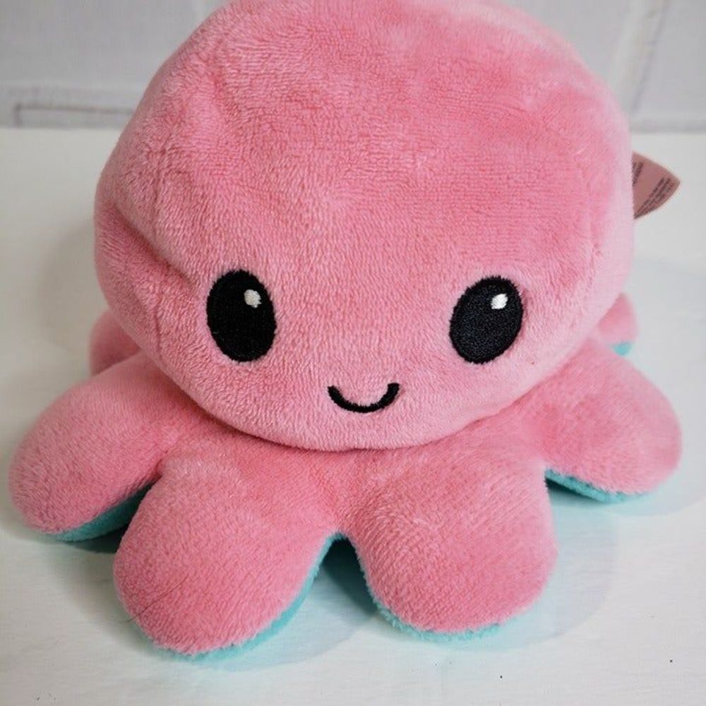 TeeTurtle Pink Reversible Happy Octopus Plush 5" Green Mad Stuffed Animal Small